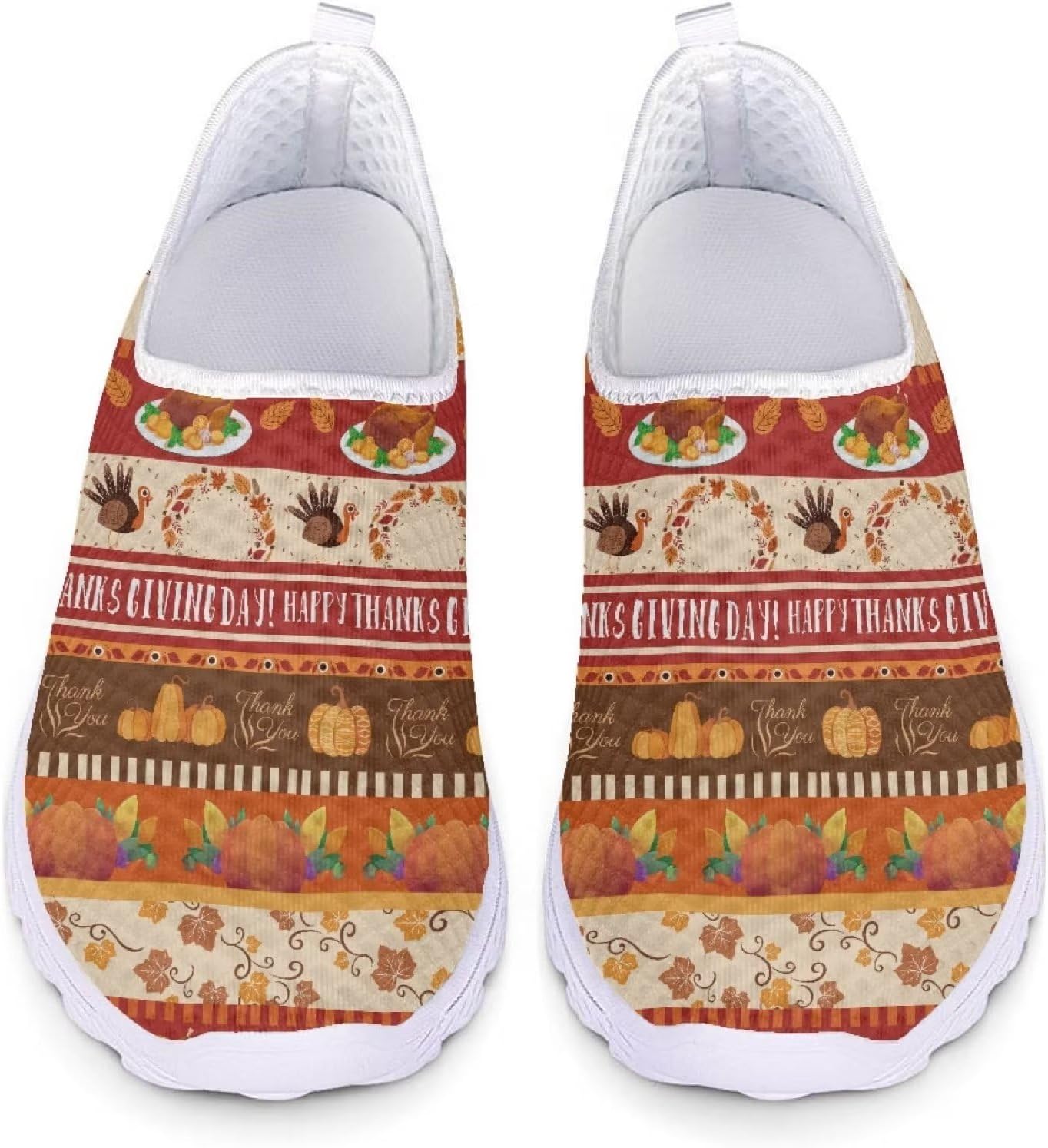 

Женские и мужские кроссовки для ходьбы, сетчатые, с плоской подошвой, без застежки, дышащие, размеры США 5-12 Xixirimido, Thanksgiving Turkey