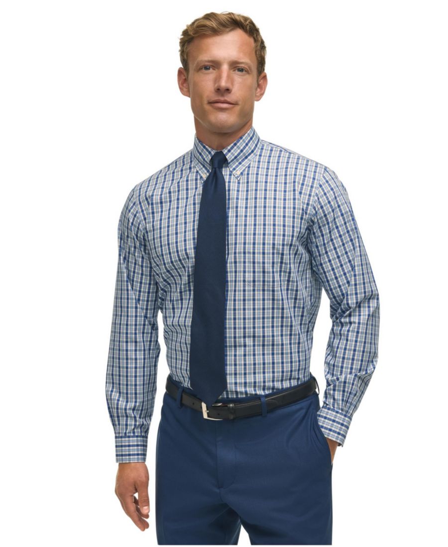 

Мужская рубашка в клетку стандартного кроя с точечным рисунком Brooks Brothers, Blue