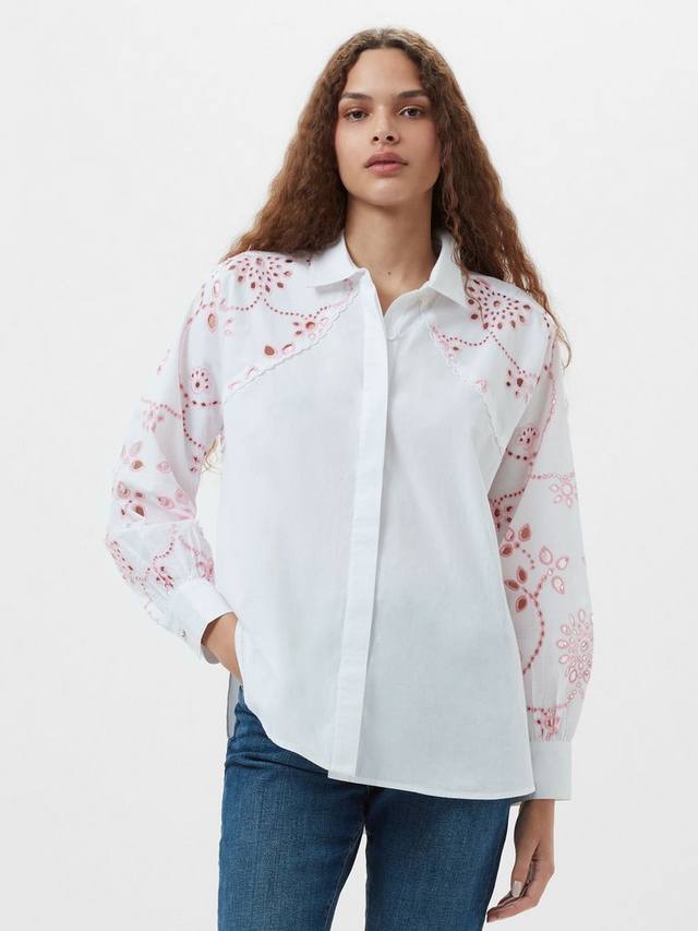 

Вышитая рубашка из камбрии French Connection, цвет Linen White/Bubblegu