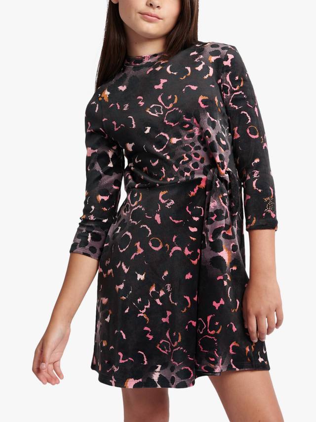 

Детское платье из велюра с леопардовым принтом Juicy Couture, Black/Multi