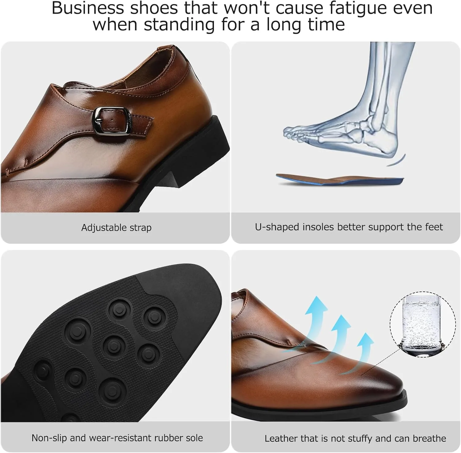 Классические мужские лоферы SANNAX Monk Strap с гладкими носками, в стиле оксфорд, для официальных деловых контактов и свадеб, коричневый — фото 4