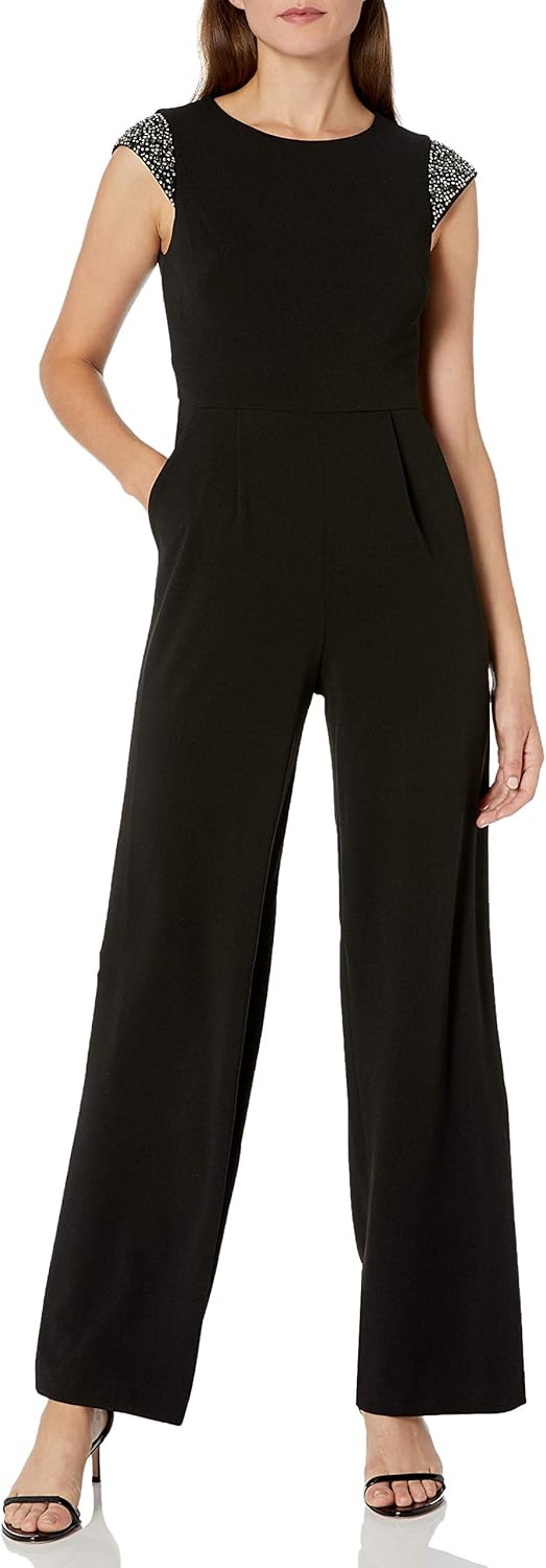 

Женский комбинезон Calvin Klein с короткими рукавами и отстроченной линией талии, Black