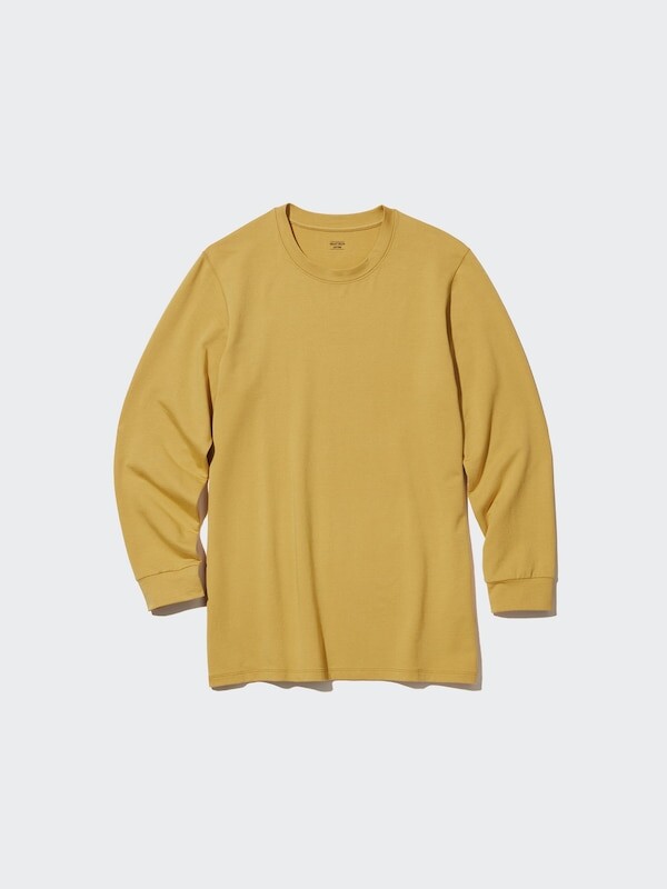 

Очень теплая хлопковая футболка с круглым вырезом heattech Uniqlo, желтый