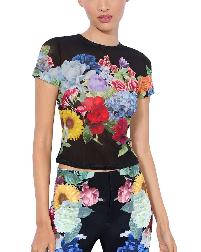 

Футболка с круглым вырезом Tess из сетчатой ткани Alice and Olivia, серый
