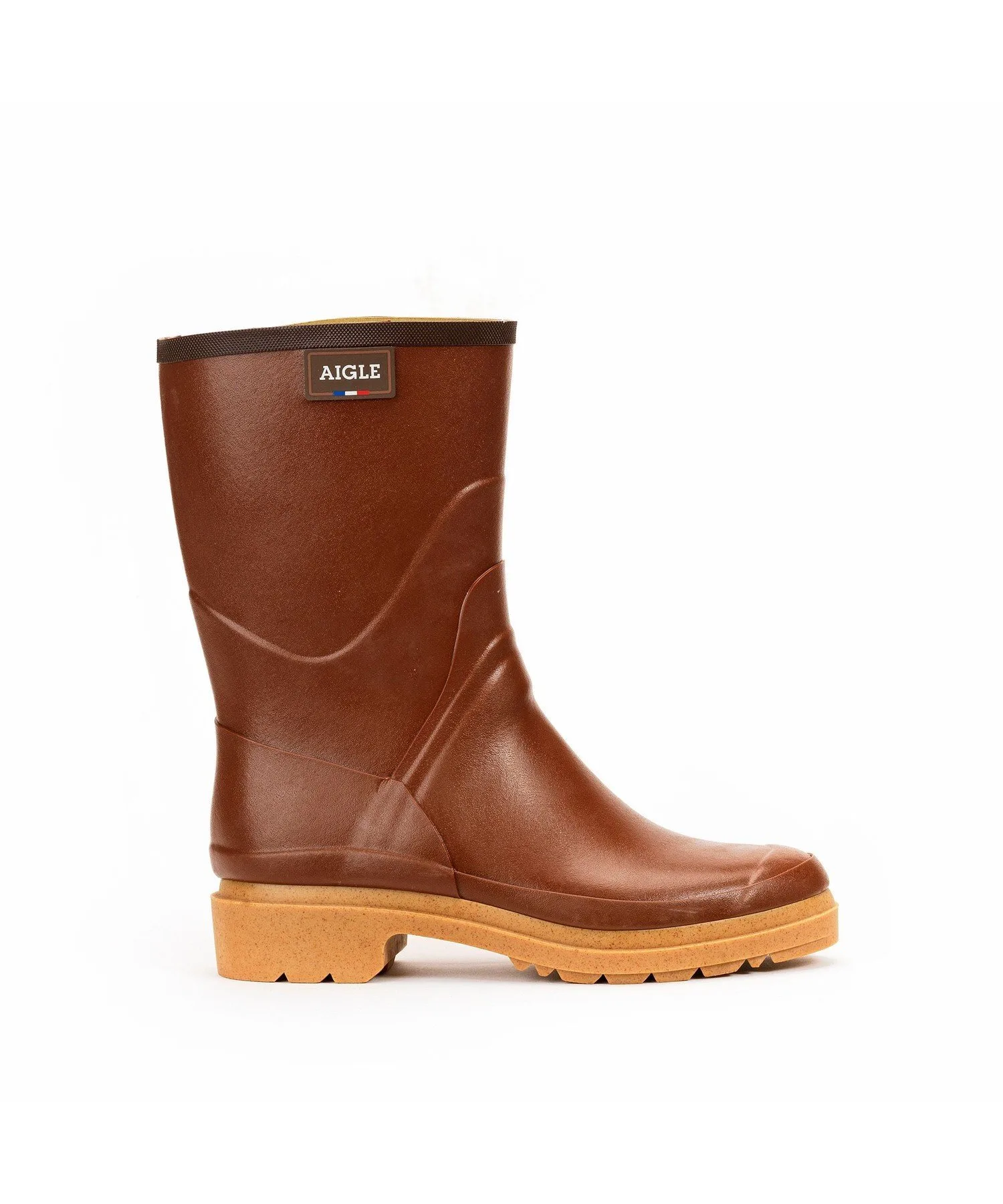 Резиновые сапоги средней длины Bison 2 на низком каблуке Aigle, Light brown — фото 2