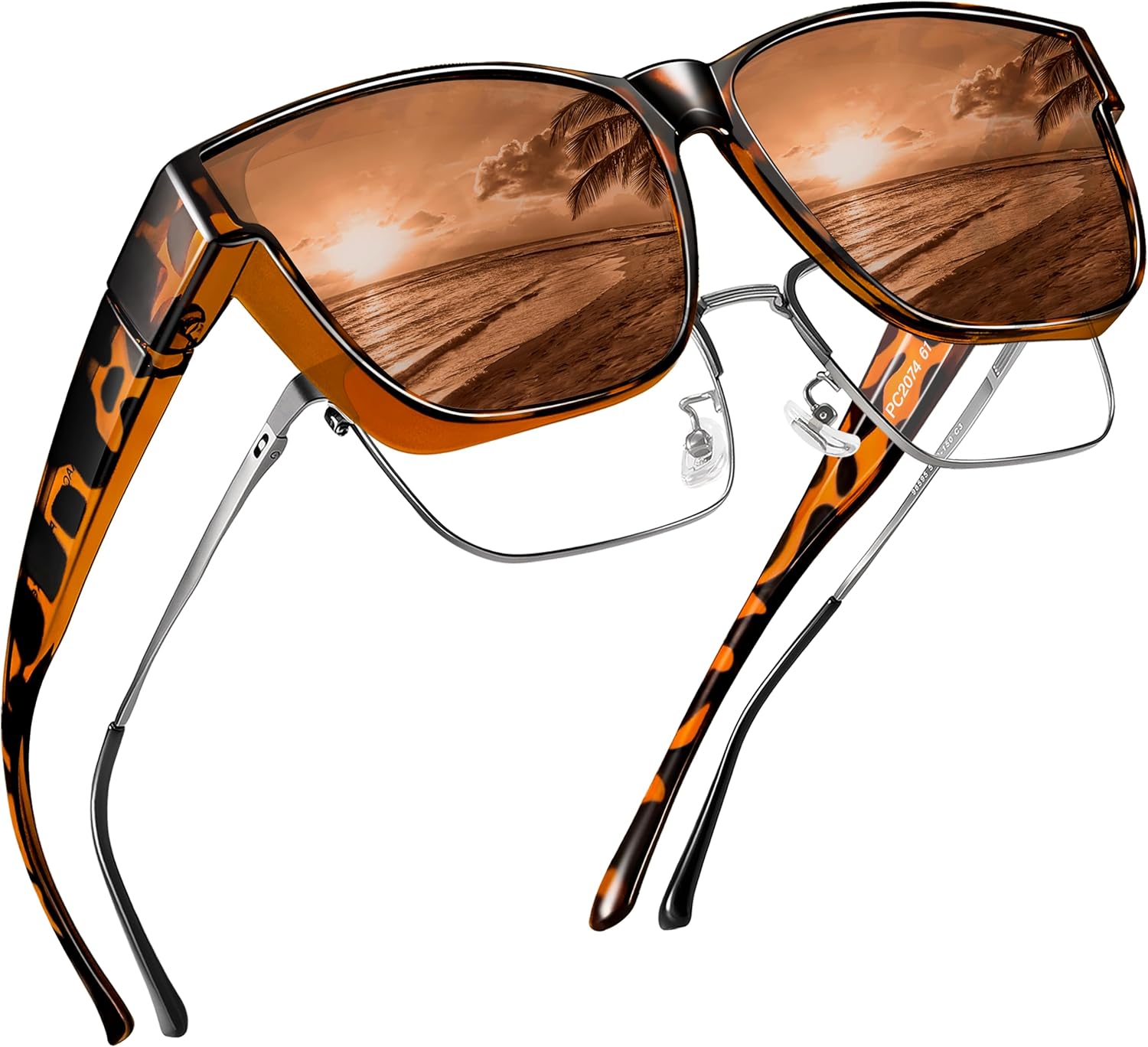 

Поляризованные солнцезащитные очки, надеваемые поверх обычных очков, для женщин и мужчин, большие квадратные летние очки с защитой от УФ-излучения UV400 Peekaco, A12 Tortoise Frame/Brown Lens