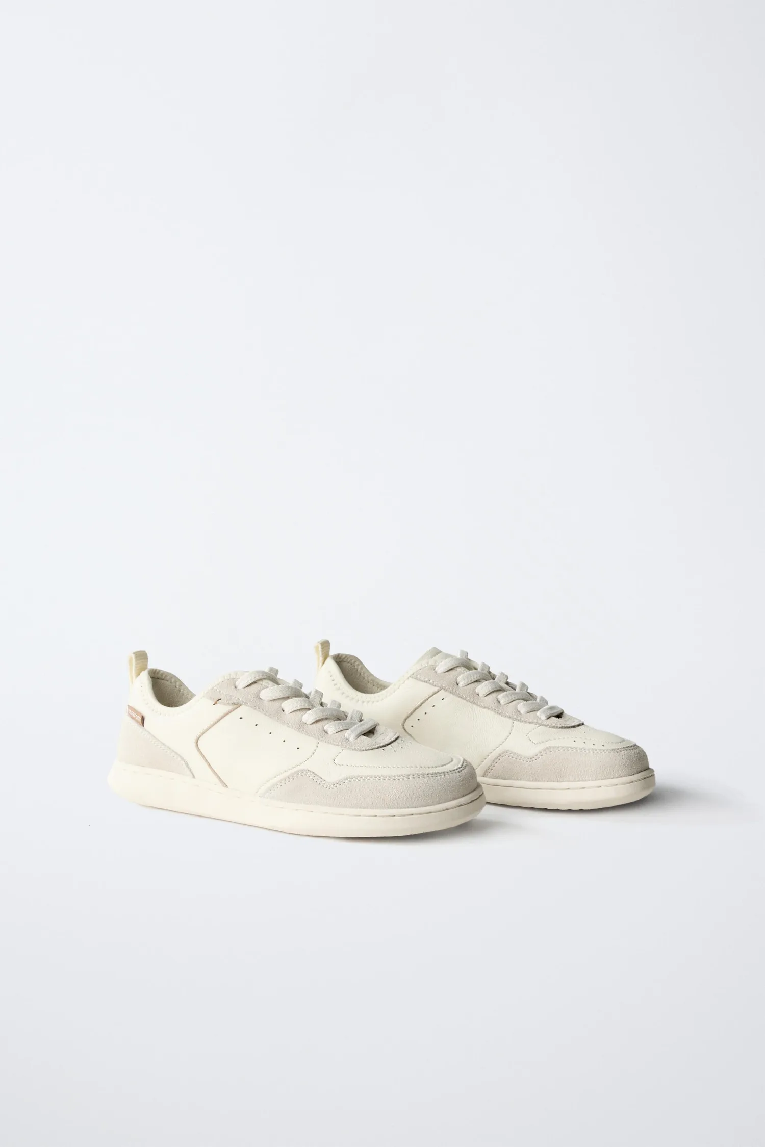 Кожаные кроссовки для ходьбы босыми ногами Zara, экрю/белый — фото 3