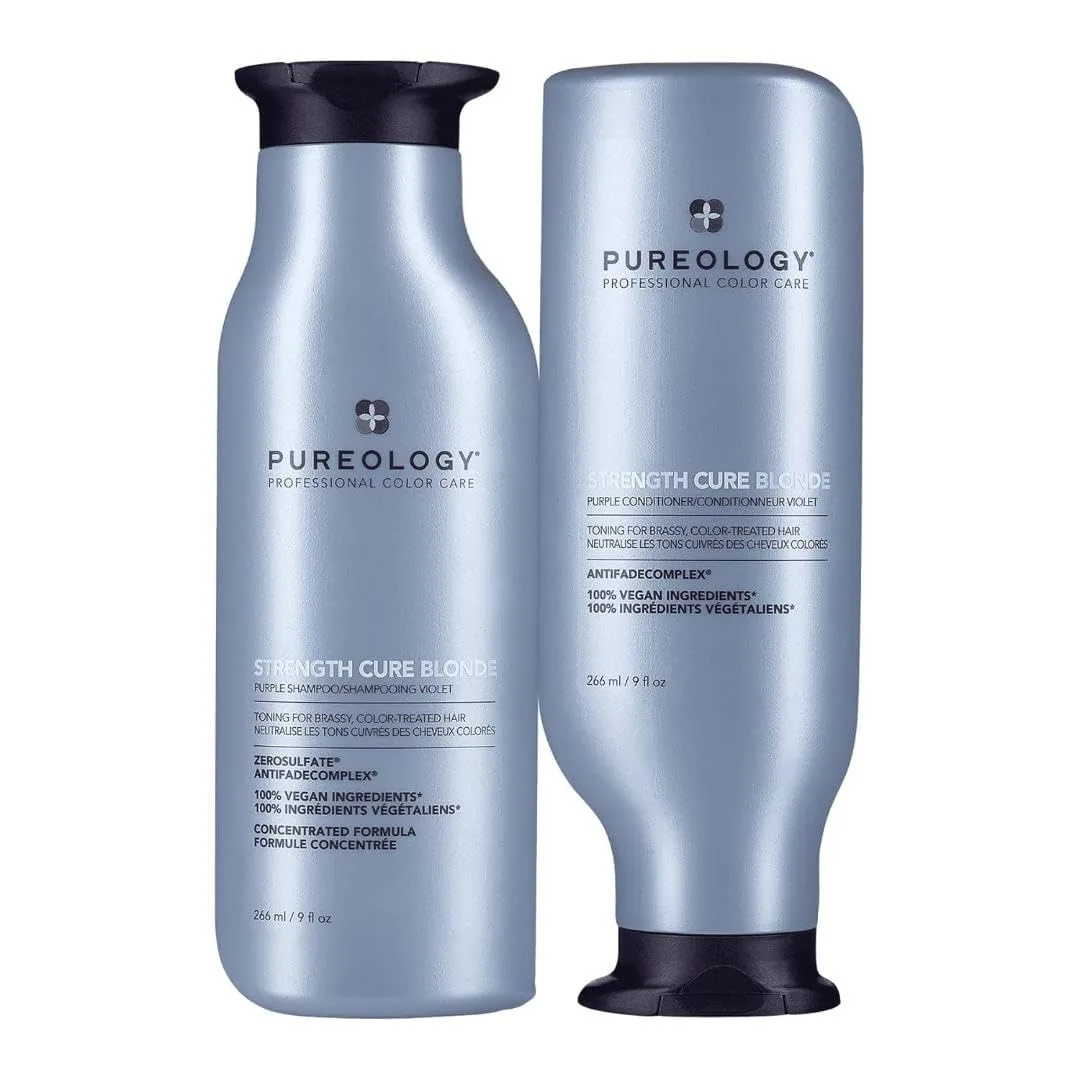 Набор шампуня и кондиционера Pureology Strength Cure Blonde Purple | Для светлых и осветленных окрашенных волос | Без сульфатов | Веганский продукт | Обновленная упаковка | 273 мл, Purple