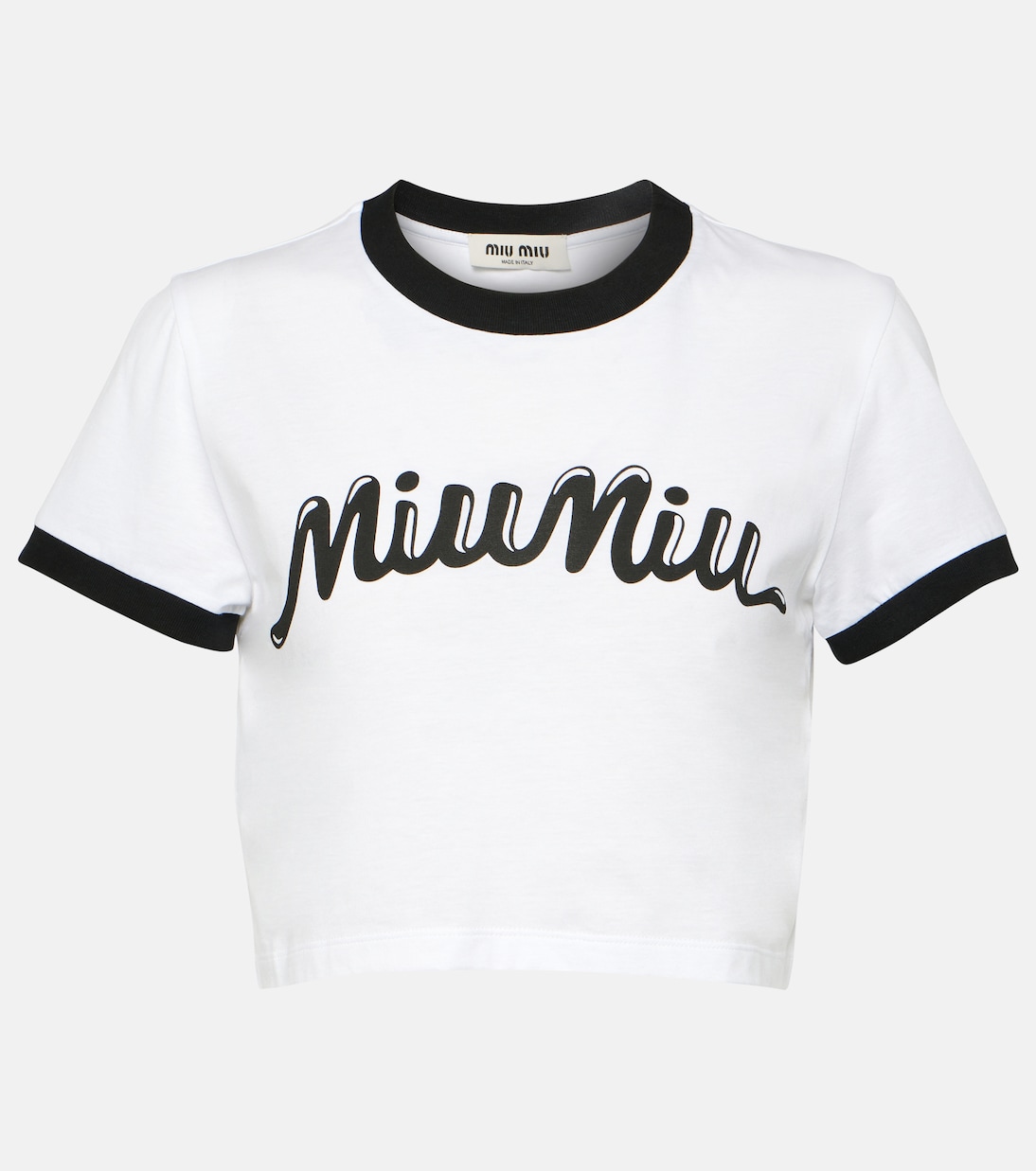 

Полосатый укороченный хлопковый кардиган Miu Miu, Bianco+Nero