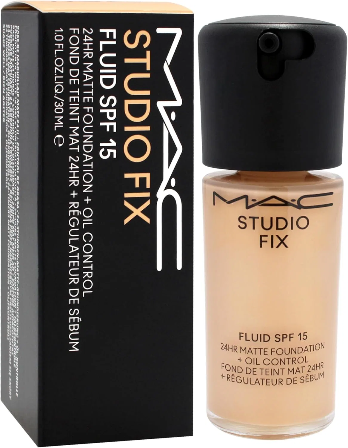 Тональная основа MAC Studio Fix Fluid SPF 15 NC25 Light Beige с золотисто-персиковым подтоном 30 мл — фото 3