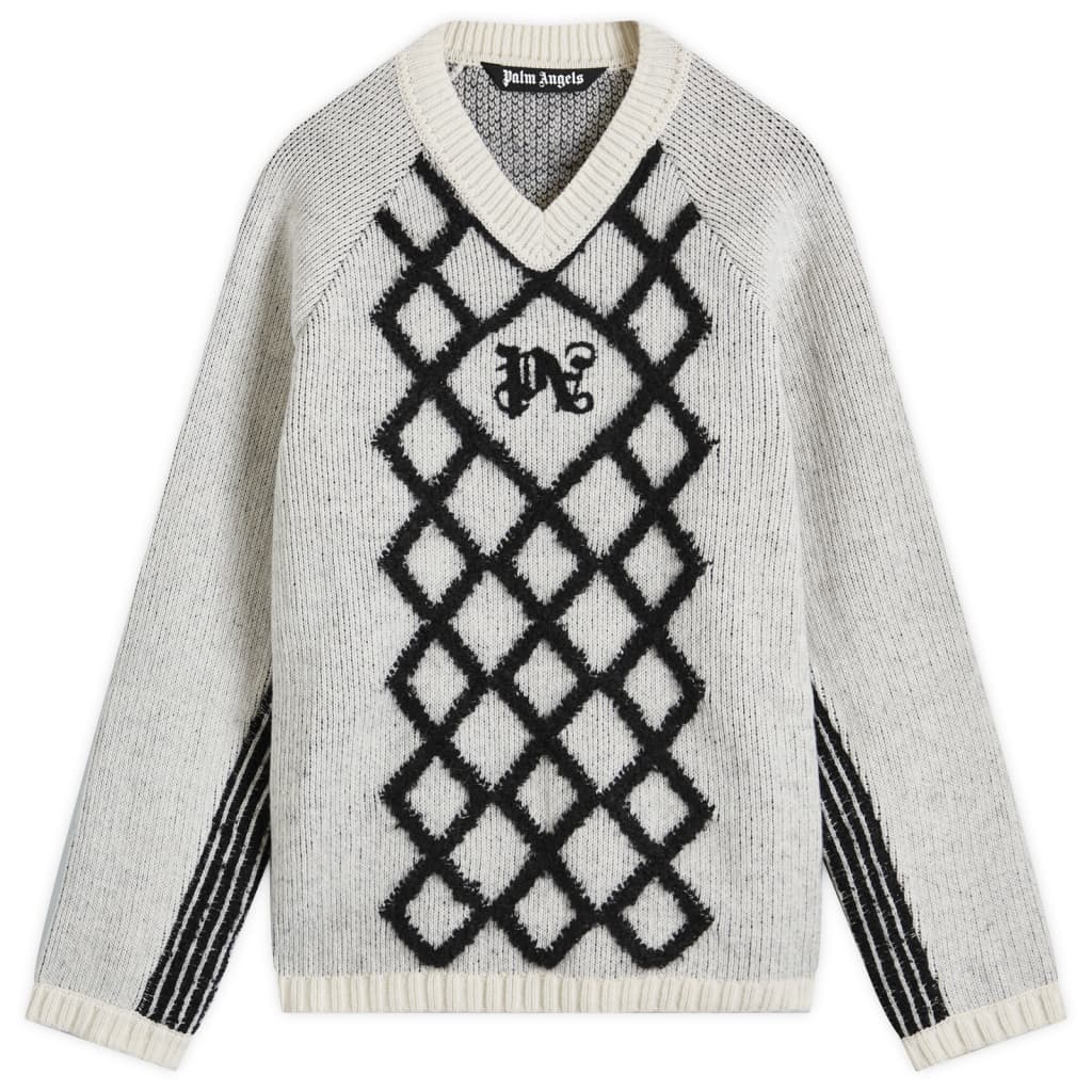 

Вязаный джемпер с V-образным вырезом Monogram Palm Angels, белый