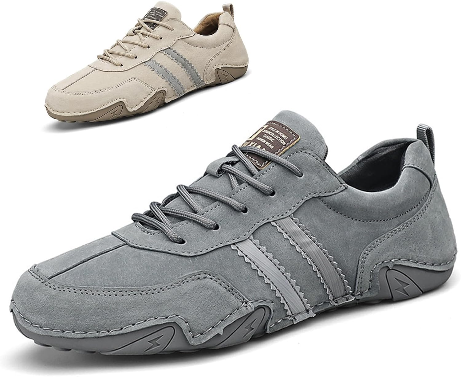 

Мужские ретро кроссовки ручной работы из замши на шнуровке с поддержкой свода стопы, модные повседневные легкие нескользящие походные кроссовки для походов, прогулок и повседневной носки Etoryoox, серый