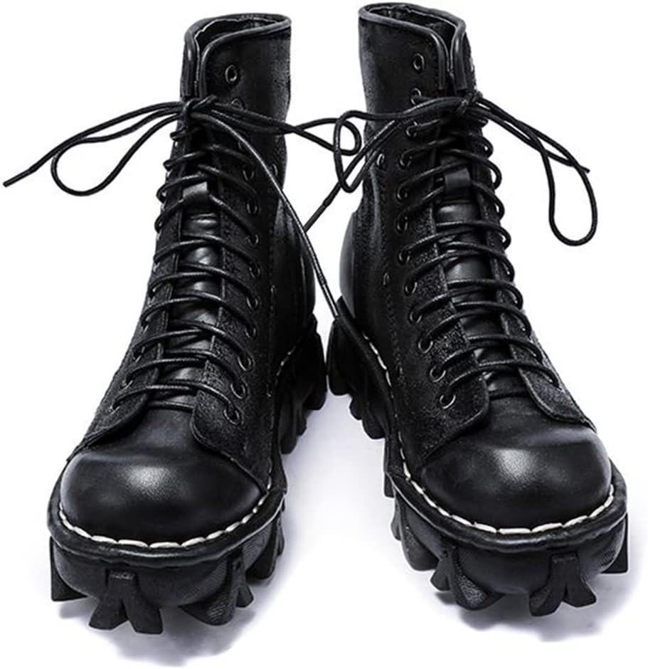 

Мужские ботинки с круглым носком, низким каблуком и шнуровкой, армейские короткие ботильоны, модные панк-винтажные кожаные туфли Hfuhlk, черный