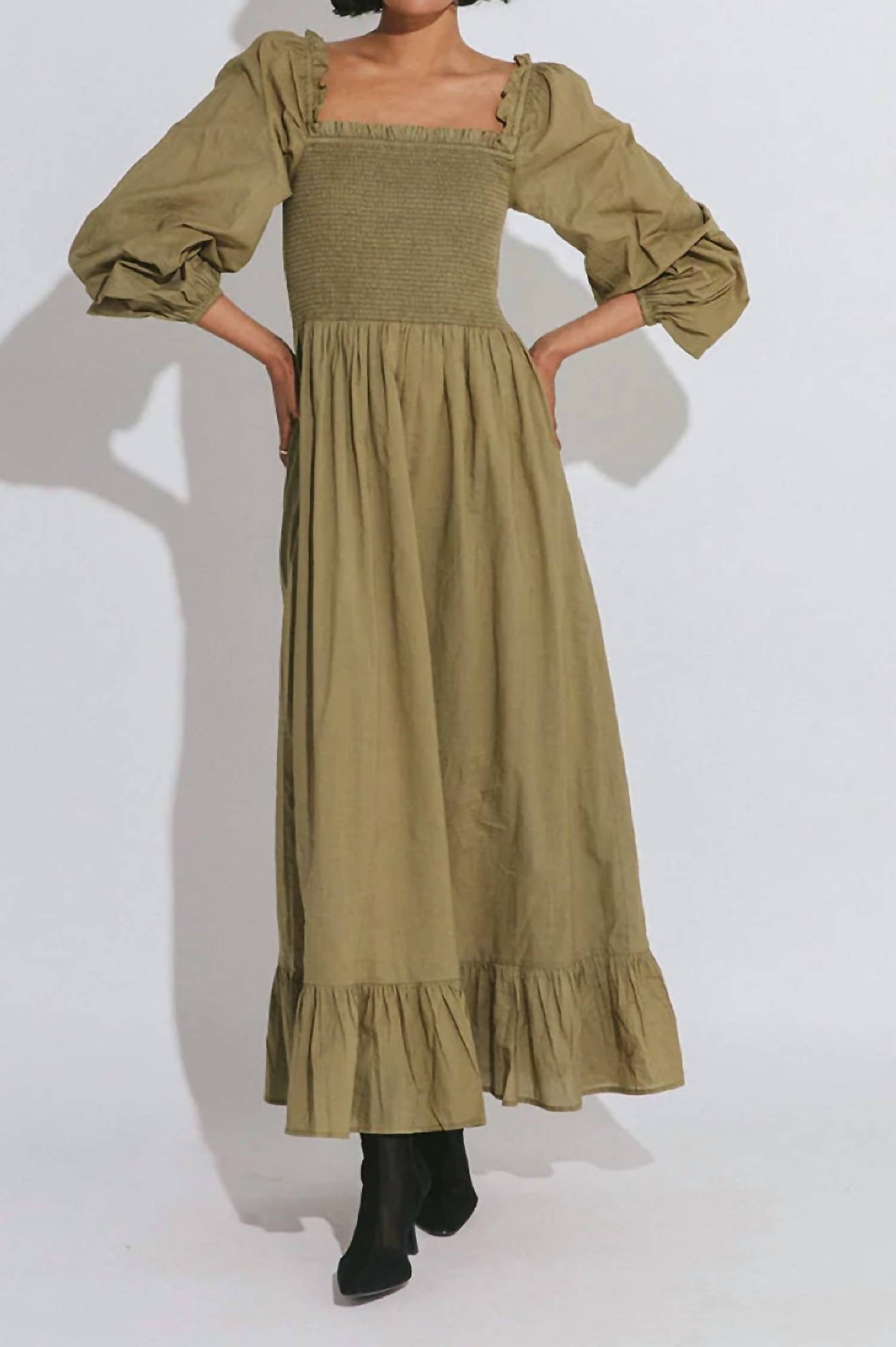

Платье Lennox Ankle Dress в оливковом цвете Cleobella