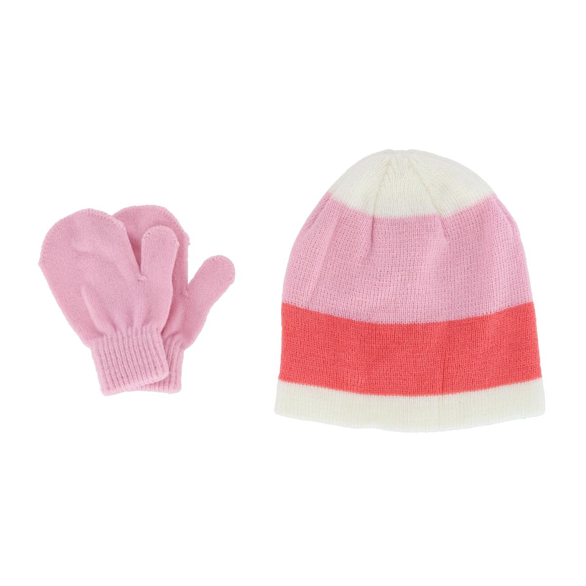 

Детский зимний комплект из шапки и варежек 2-4 с полосками Grand Sierra, розовый