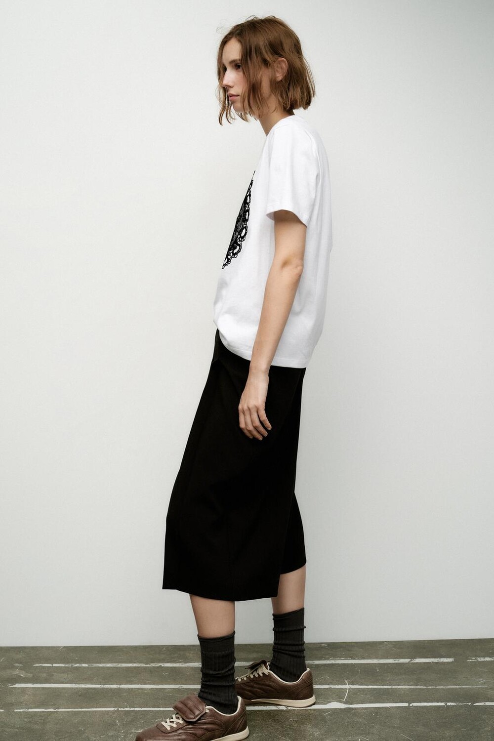 

Футболка с кружевом спереди ZARA, белый