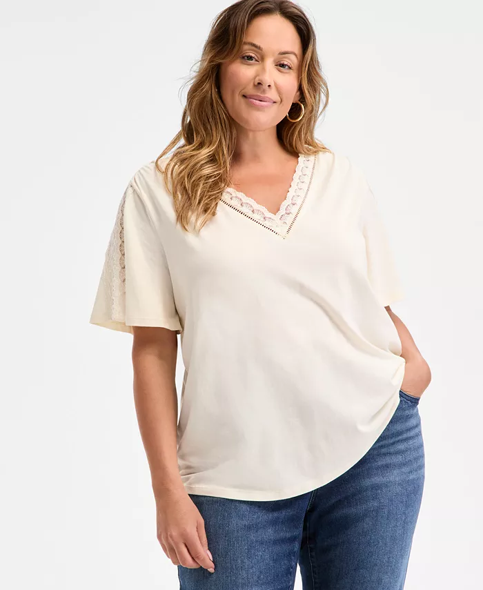 

Топ с V-образным вырезом больших размеров Style & Co, белый