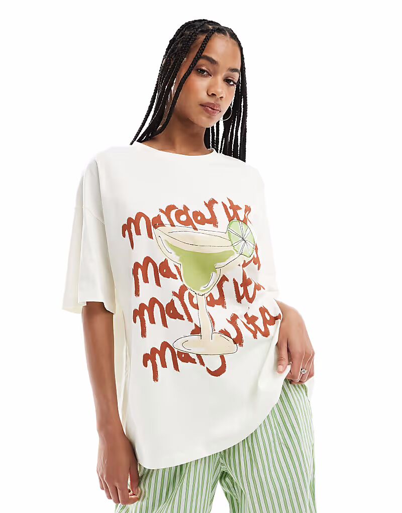 

Футболка свободного кроя ASOS DESIGN с принтом «Маргарита» кремового цвета
