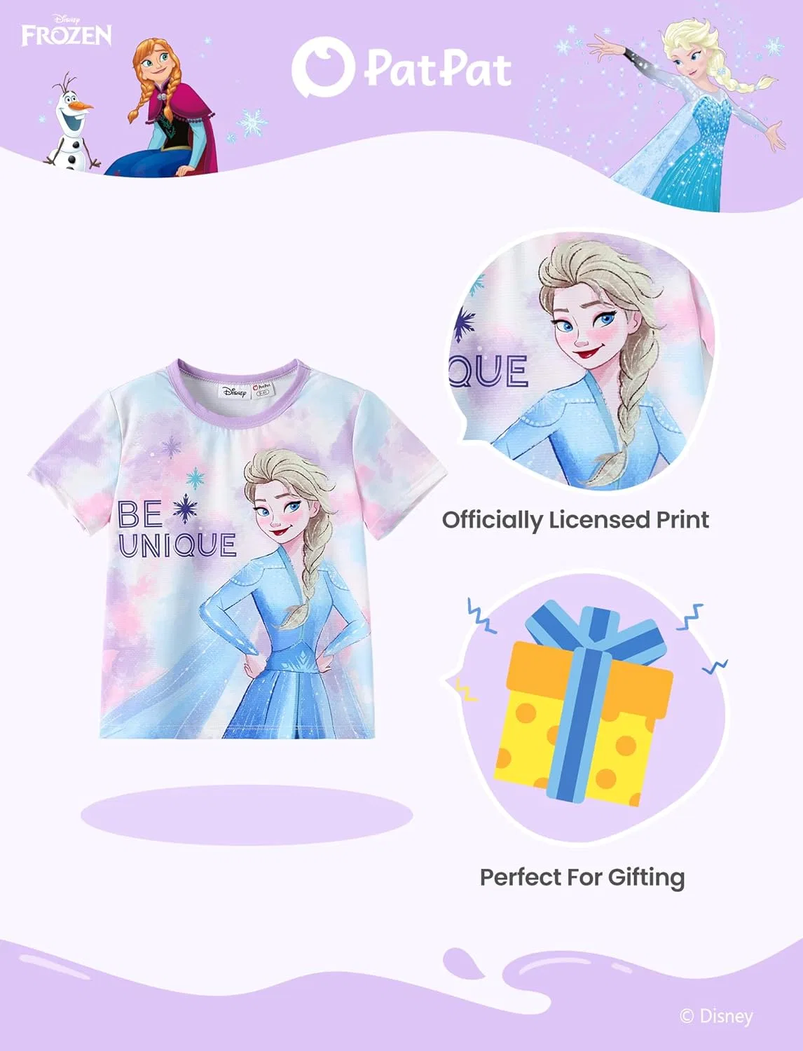 Футболка с графическим принтом Disney Princess Frozen Marvel Stitch Minnie Mickey Star Wars для девочек и мальчиков, быстросохнущая, с защитой от УФ-излучения, размер 2-9 лет, Frozen Elsa — фото 3