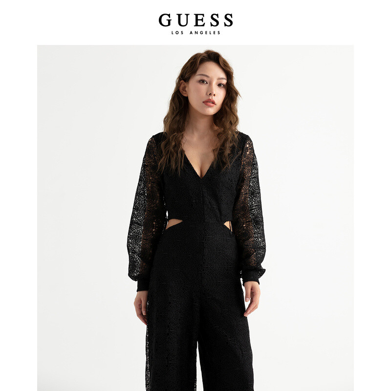 

Комбинезон кружевной Guess с высокой талией, черный