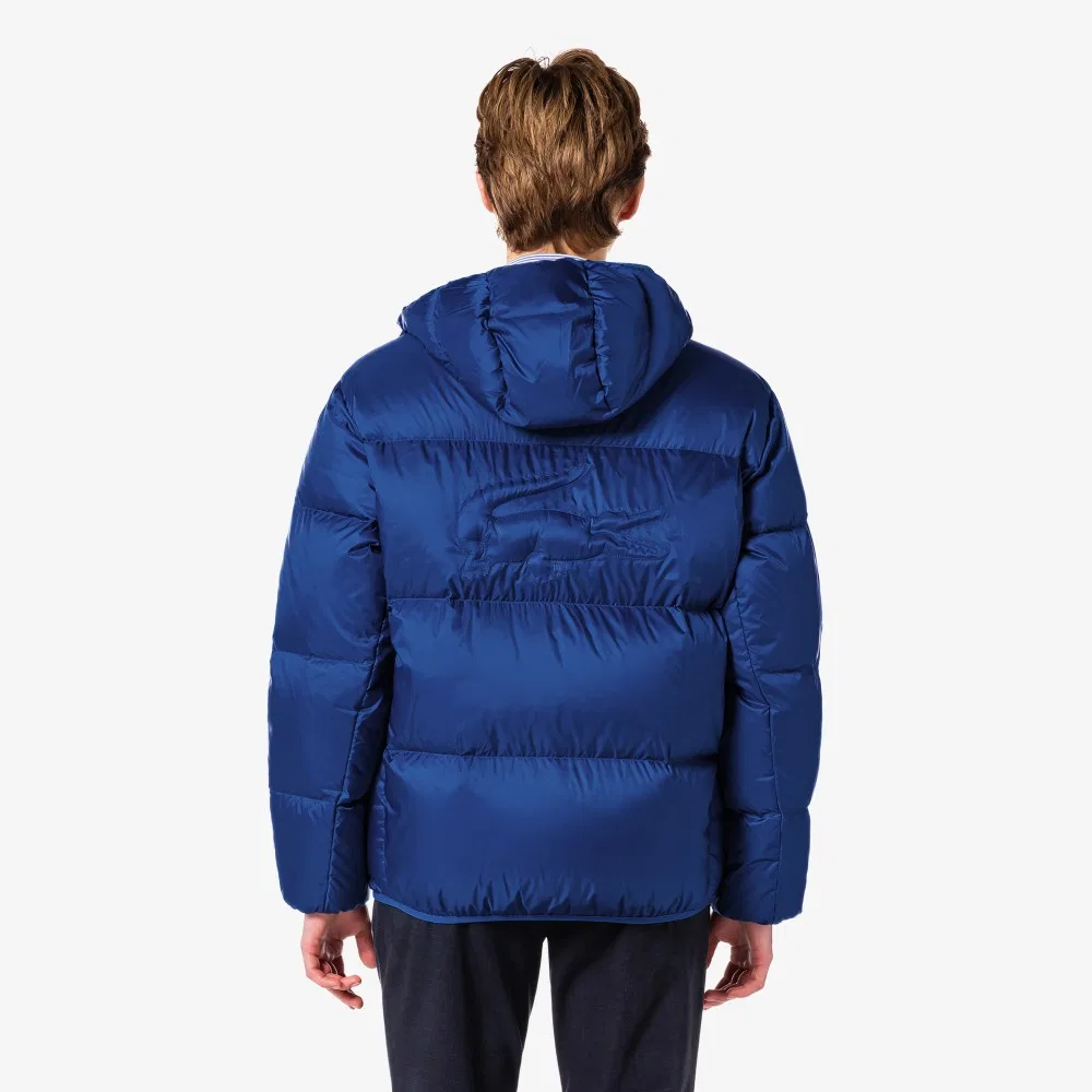 Мужской пуховик с капюшоном на утином пуху королевского синего цвета от Lacoste — фото 3