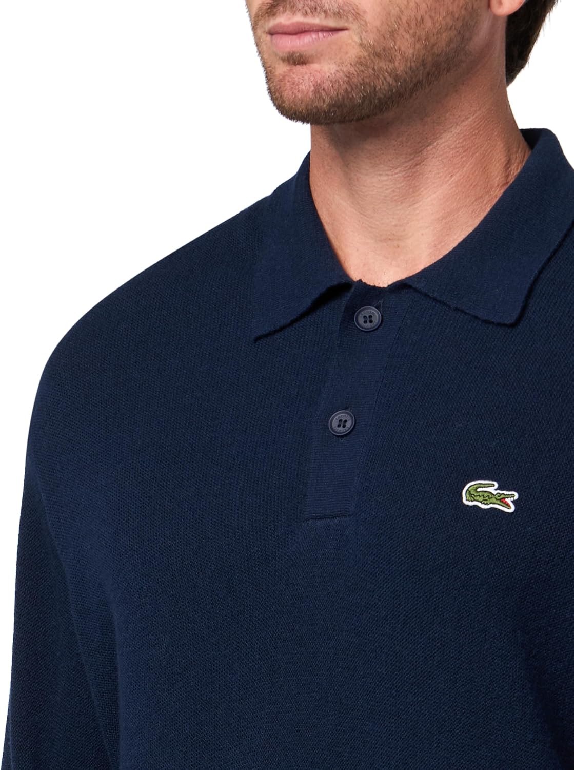 Поло-свитер Lacoste, мужской, из чесаной шерсти, свободный крой, темно-синий — фото 3