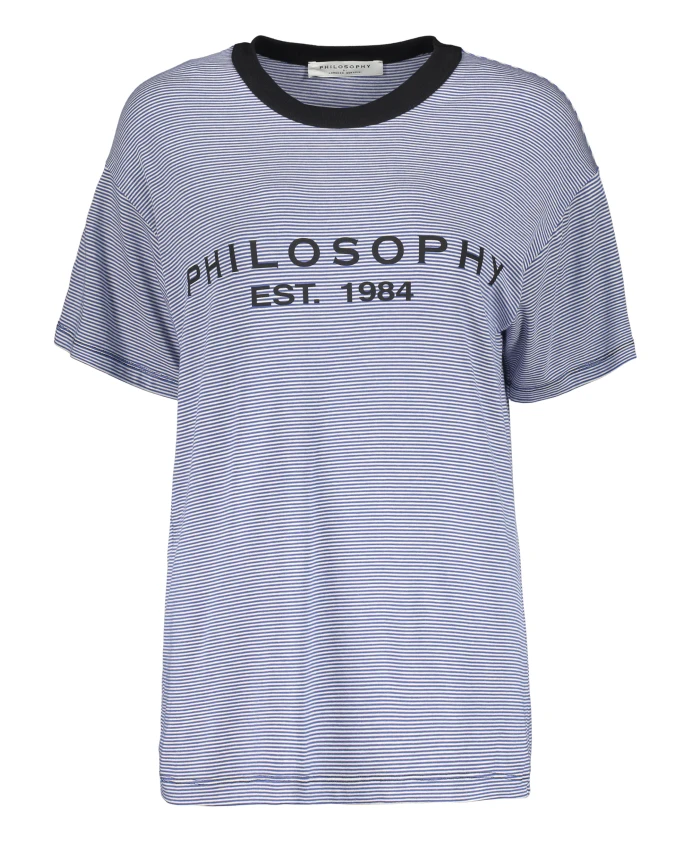 

Полосатая вискозная футболка с ребристым воротником Philosophy Di Lorenzo Serafini, синий