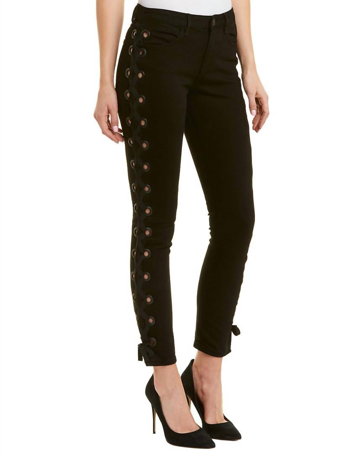 

Женские кружевные джинсы W25 Midway Skinny Lace Up, укороченные, черного цвета 3x1