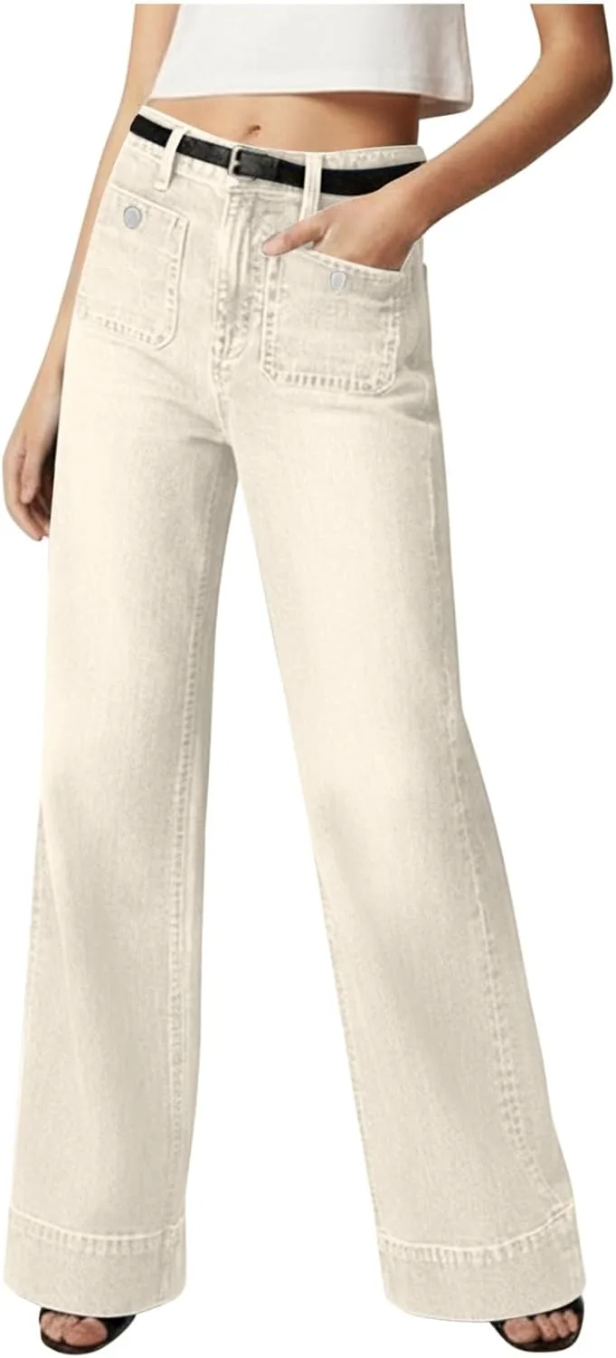 

Джинсы для женщин Petite Vintage High Waited Straight Wide Leg с карманами