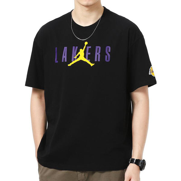 Футболка Air Jordan NBA Los Angeles Lakers Alphabet Printing Basketball Sports Round Neck Short Sleeve Black, черный — фото 4