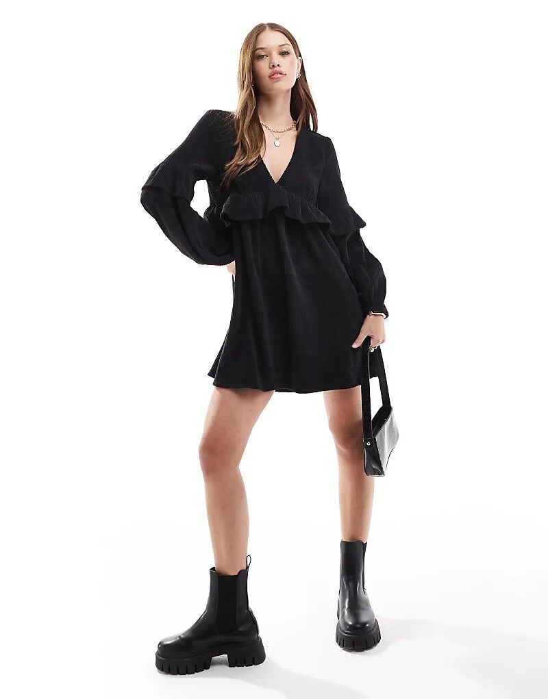 

Мини-платье вельветовое с оборкой черного цвета ASOS DESIGN