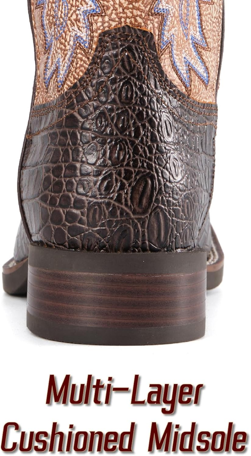Мужские сапоги SUREWAY Caiman Cowboy - мужские вестерн-сапоги с квадратным носком, масло- и скользкоустойчивые, прочные, модные классические сапоги-ботфорты высотой 25 см, сапоги с мягким носком, шоколадный — фото 4