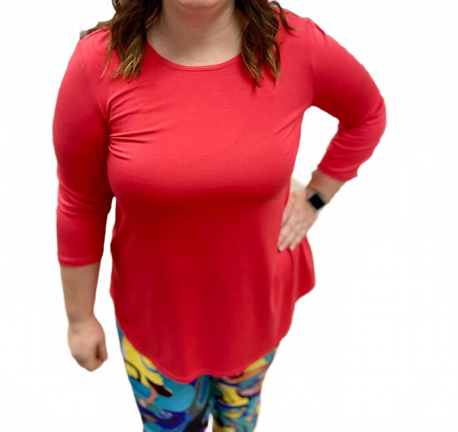 

Топ с круглым вырезом и рукавами три четверти цвета «коралловый закат» PURE essence