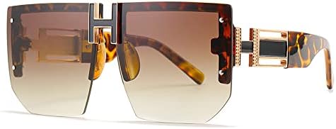 

Большие солнцезащитные очки без оправы для женщин и мужчин, модные винтажные квадратные солнцезащитные очки с плоской верхней частью, защита от УФ-излучения UV400 MTZJH, C3