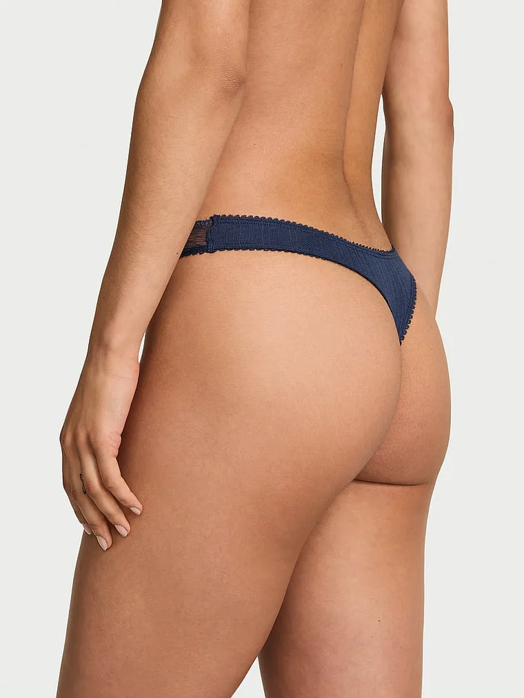 Трусики-Стринги с ажурным узором и высоким вырезом для ног. Victoria'S Secret, Pointelle Monaco Blue — фото 2