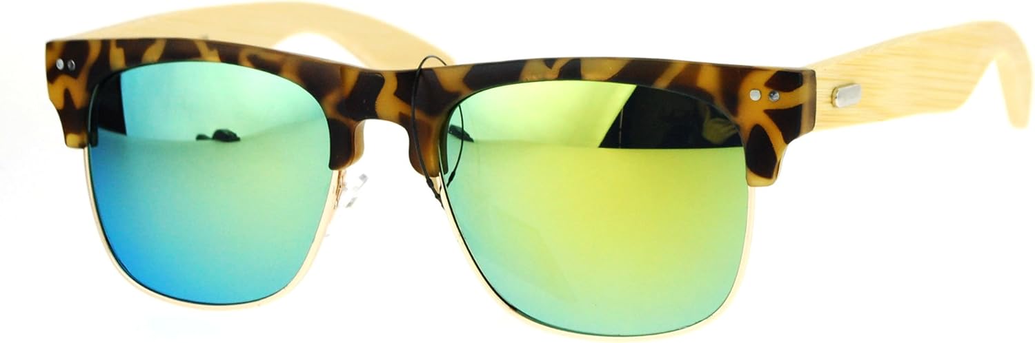 

Солнцезащитные очки с заушниками из натурального бамбука, квадратной формы, матовыми зеркальными линзами, защитой от УФ-излучения UV 400 PASTL, Tortoise (Yellow Mirror)