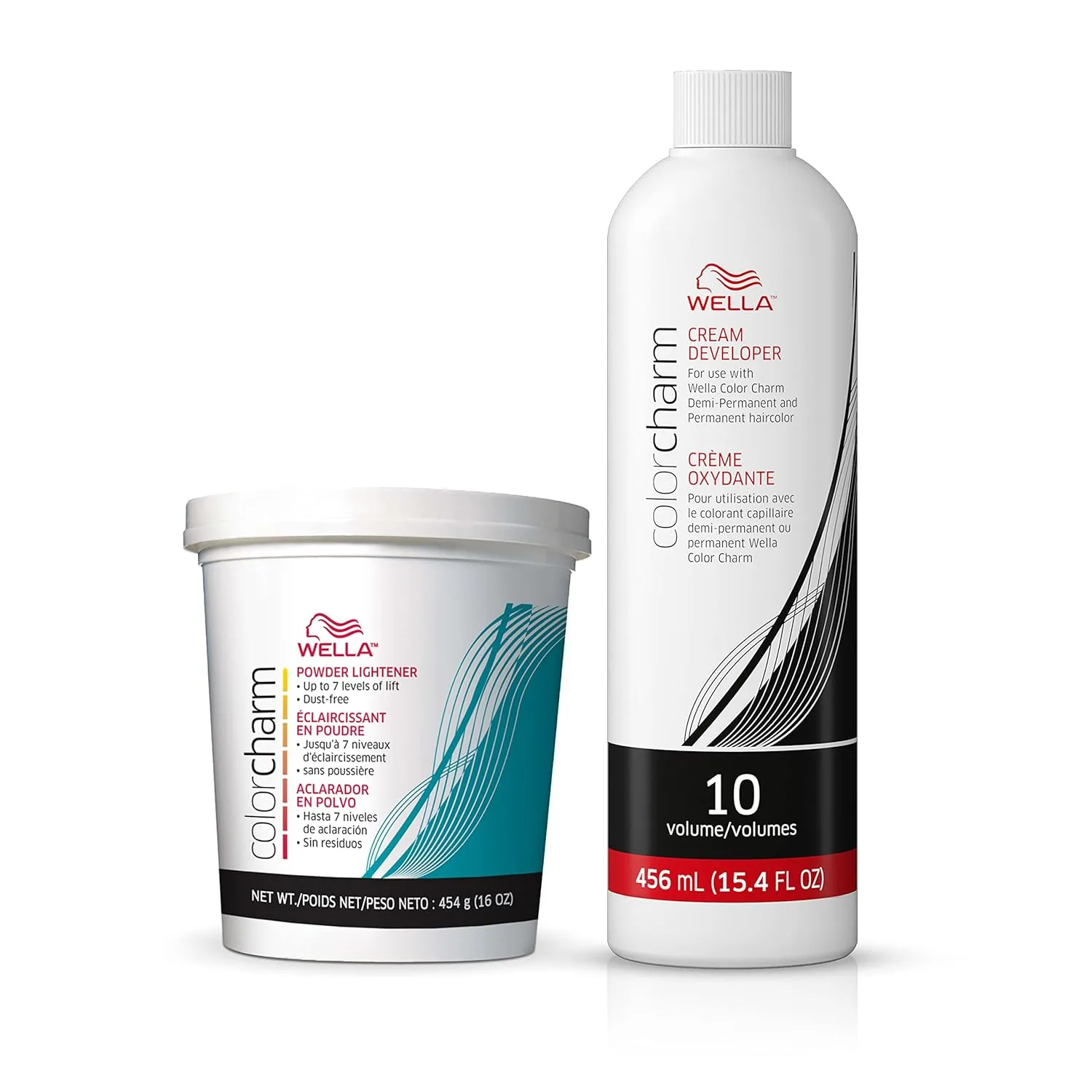 WELLA colorcharm 10 Vol Cream Developer для оптимального покрытия седины и насыщенного цвета, 436 г + WELLA colorcharm Powder Hair Lightener, осветление до 7 тонов, без пыли