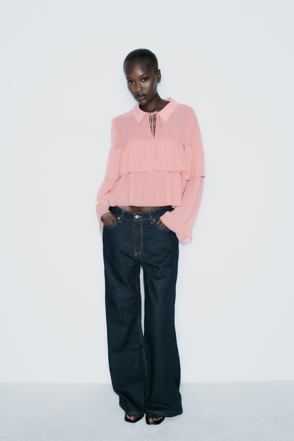 

Блузка с оборками ZARA, цвет marsala