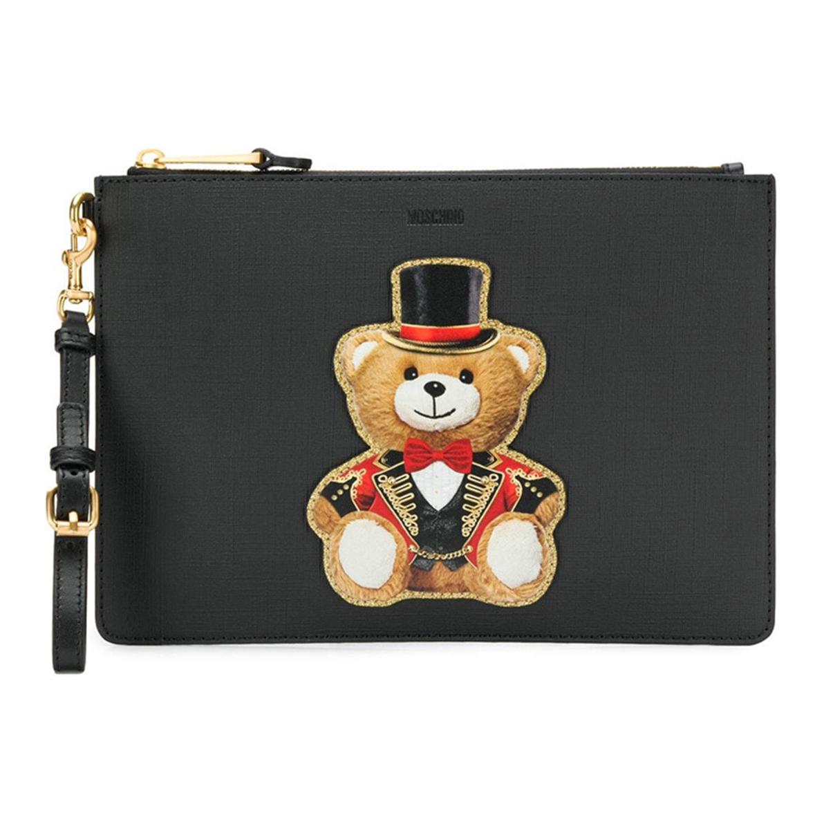 

MOSCHINO Кошелек из коровьей кожи, клатч женский черный