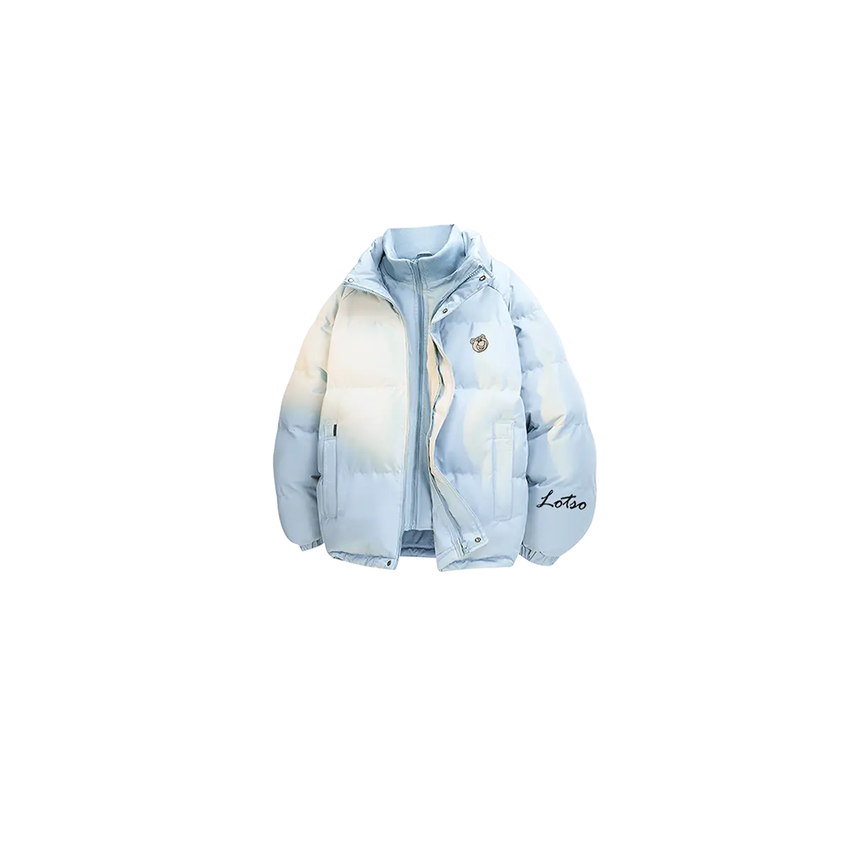 

Пуховик женский с воротником стойка, утепленный, имитация двухслойного пуховика Disney, светло синий