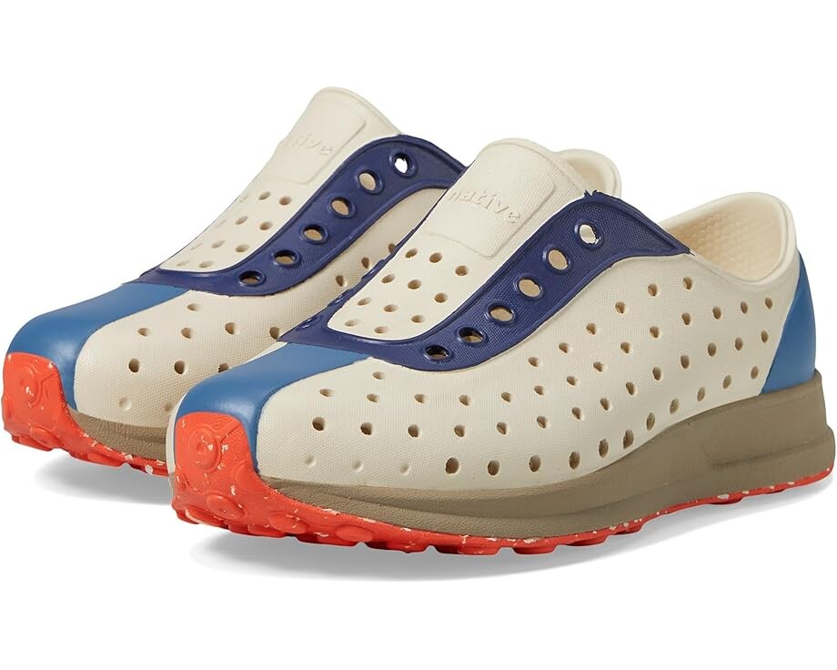 

Кроссовки Native Shoes Kids Robbie Sugarlite Block, цвет Bone White/Flax Tan/Oasis Regatta/La Flame Speckle Rubber