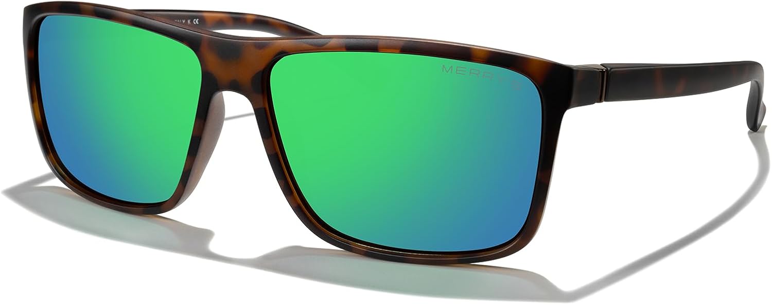 

Прямоугольные поляризованные спортивные солнцезащитные очки MERRY'S для мужчин и женщин, для езды на велосипеде, вождения, рыбалки, с защитой UV400, модель S8225, Matte Leopard Frame/Brown Metal/Green Mirror Lens