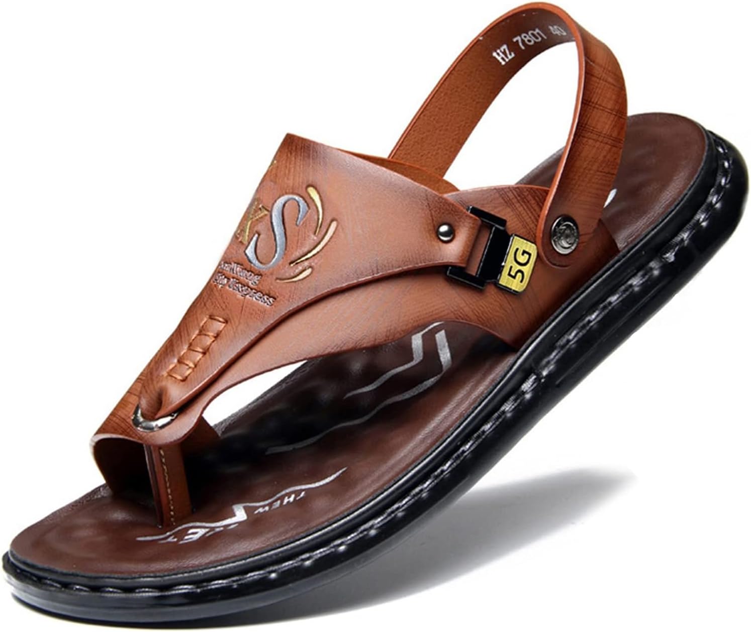 

Мужские кожаные сандалии BANGTEUO на плоской подошве, шлепанцы с кольцом для пальца, удобные, противоскользящие, для отдыха, пляжа, дома и улицы, коричневый