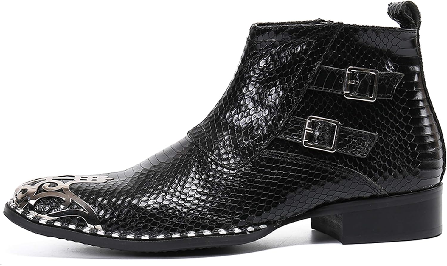 Мужские сапоги Santimon Mens Western, кожаные с молнией и металлическим носком, черного цвета — фото 2