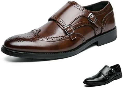 

Мужские кожаные туфли оксфорды с двойной монковой пряжкой, броги, классические, с крыльями, низкие, на слипоне, лоферы, деловой повседневный стиль, удобные формальные туфли Glbdu, коричневый