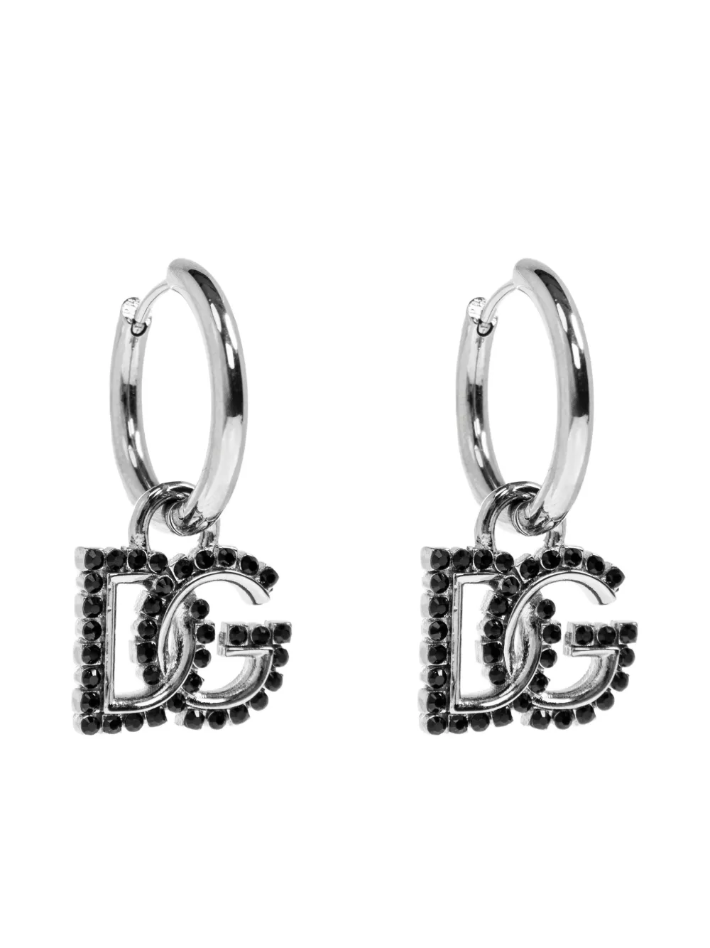 

Серьги-кольца с логотипом из черных кристаллов DOLCE & GABBANA, серебряный