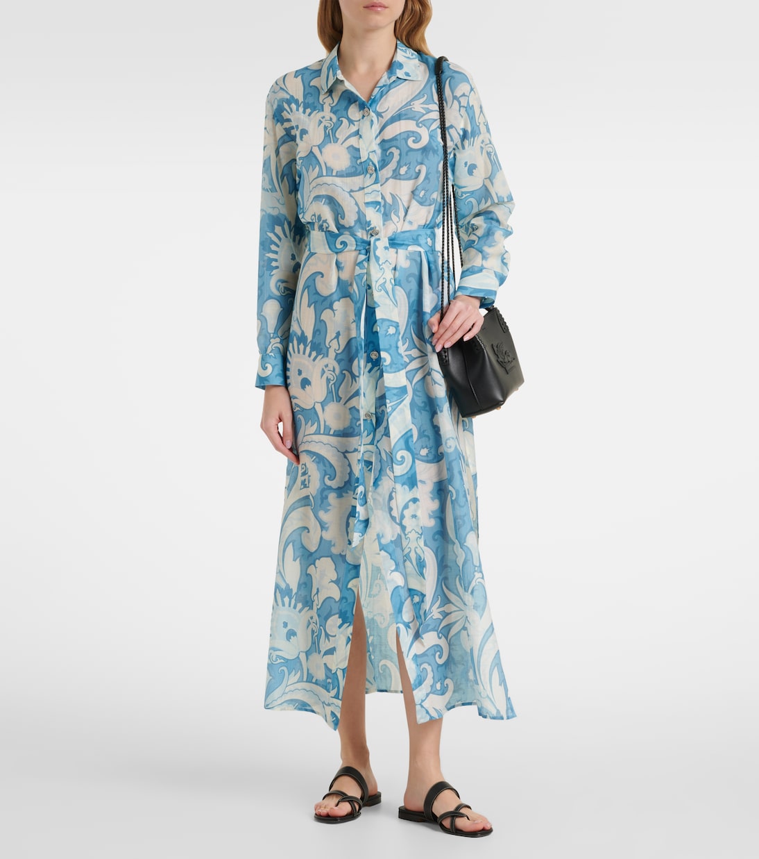 Платье-рубашка из хлопка и шелка с узором пейсли Etro, Print On Blue Base — фото 2