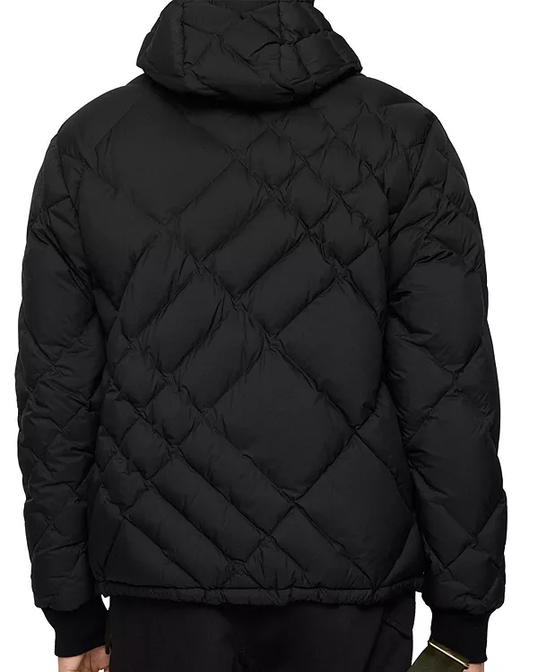 Пуховая куртка Burberry с капюшоном, клетчатый узор, черный — фото 2