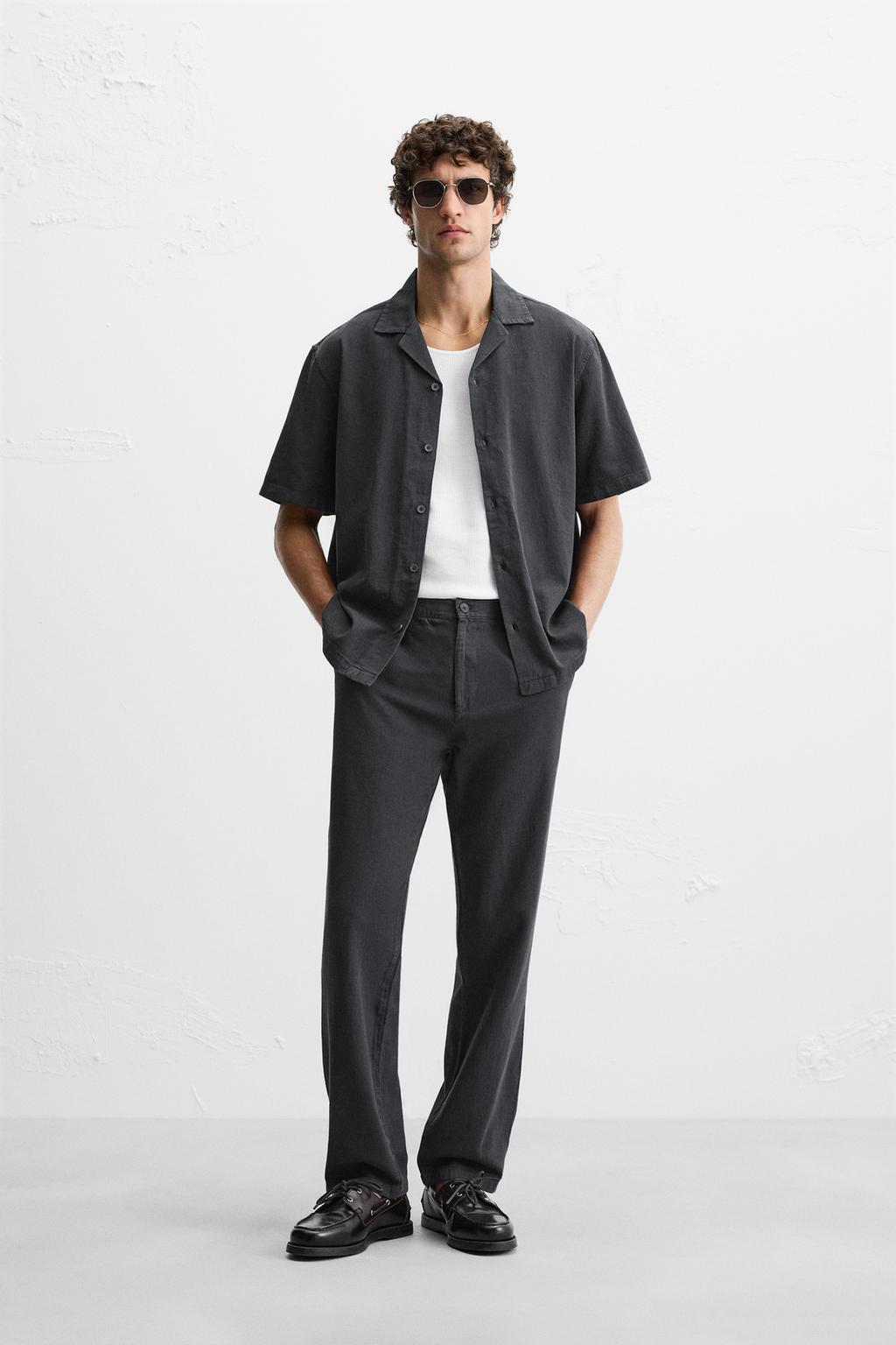

Брюки из хлопка и льна ZARA, цвет Charcoal