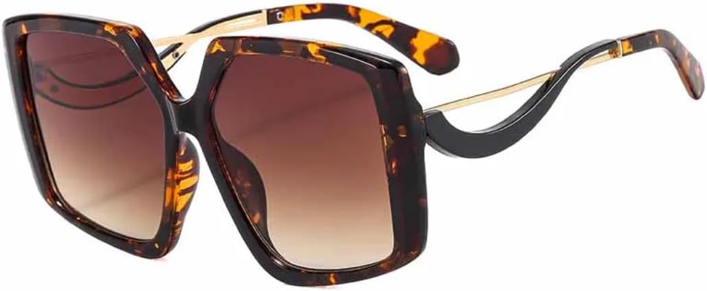 

Роскошные трендовые солнцезащитные очки в крупной квадратной оправе для женщин, с полыми дужками, в стиле панк, для мужчин, для активного отдыха и путешествий, с защитой от УФ-излучения UV400 TVTBBVV, Leopard Tea